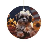 Shih Tzu Dog and Flowers Hanging Ceramic Ornaments, Christmas Tree Decorations, Funny Home Decor Gifts for Women, Sisters & Work Best Friends