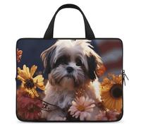 Shih Tzu Dog and Flowers Laptop Bag Durable Laptop Sleeve Water-Resistant Notebook Bag for Computer Or Tablet