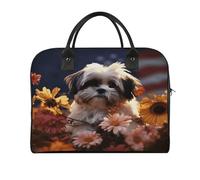 Shih Tzu Dog And Flowers Laptop Tote Bag Casual Travel Handbag Multi Pocket Shoulder Bags for Work Travel