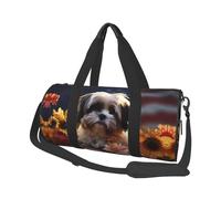 Shih Tzu Dog And Flowers Travel Duffel Bag Sports Gym Bag, Lightweight Overnight Weekender Bag With Shoes Compartment Yoga Gym Sports Bag For Men Women