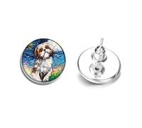 Shih Tzu Dog Animal Lover Earrings Available in Clip-on, Stud & Drop styles. (Stud)