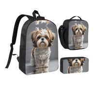 Shih Tzu Dog Backpack Set 3 PCS - 17 Inch Laptop Backpack with Lunch Bag, Waterproof Daypack Insulated Lunch Box Large Capacity Coin Pouch Personalized Gift