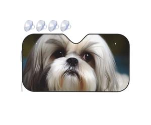Shih Tzu Dog Car Windshield Sun Shade Foldable Reflector Sunshade for Car Front Window and Interior Sun Protection, Universal Auto Sun Blocker Visor Protector Small