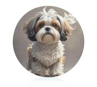 Shih Tzu Dog Cutting Board, Round Tempered Glass Chopping Block Unique Kitchen Cutting Boards for Pizza, Vegetables, Fruits, Cheese And Charcuterie
