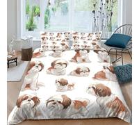 Shih Tzu Dog Duvet Cover Sets 3D Printed Quilt Covers Bedding Comforter Cover with Zipper Closure Soft Microfiber Apply to Kids Youth 3 Piece Set Soft And Comfortable Room DecorDouble（200x200cm）