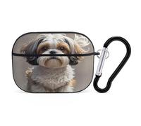 Shih Tzu Dog Earbuds Organizer Shockproof Protective Airpods Pro Cover with Carabiner Clip Anti Fall Carrying Earphone Case Cover for Airpods Pro 2nd Generation Black