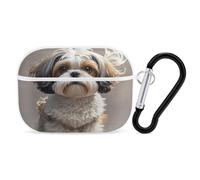 Shih Tzu Dog Earbuds Organizer Shockproof Protective Airpods Pro Cover with Carabiner Clip Anti Fall Carrying Earphone Case Cover for Airpods Pro 2nd Generation White