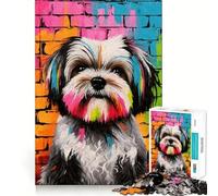 Shih Tzu Dog Graffiti Jigsaw Puzzles 1000 Piece for Teenagers Enhance Memory Leisure Time Solid Cut Santa Wish Item 38x52cm