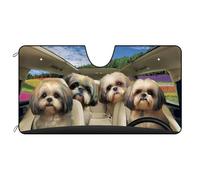 Shih Tzu Dog Group Blooming Flowers Front Windshield Sunshade Portable Windshield Cover Foldable Windscreen Cover Universal For Vehicle Cars Auto S