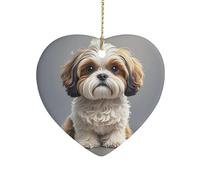 Shih Tzu Dog Heart Ornament Precious Heart-Shaped Pendant Idea Ceramic Ornaments with Gold String Personalized Heart Shaped Decoration for Outdoor Party Love