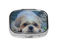Shih Tzu Dog,Meta Pill Box 2 Compartment Medicine Case,Portable Organizer,Rectangle Meta Portable Organizer Pill Box 2490 Compartment Medicine Case