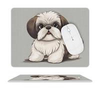Shih Tzu Dog Mouse Pad Rectangle Premium-Textured Waterproof Leather Computer Mousepad, Stitched Edges Gaming Mouse Mat for Laptop, Home Office Decor Desk Accessories