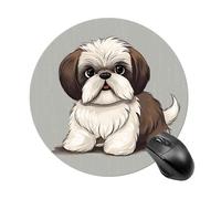 Shih Tzu Dog Mouse Pad Round Premium-Textured Waterproof Computer Mousepad, Stitched Edges Gaming Mouse Mat for Laptop, Home Office Decor Desk Accessories