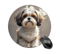 Shih Tzu Dog Mouse Pad Round Premium-Textured Waterproof Computer Mousepad, Stitched Edges Gaming Mouse Mat for Laptop, Home Office Decor Desk Accessories