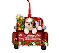 Shih Tzu Dog Ornaments Christmas Tree, Shih Tzu Red Truck Car Aluminum Ornament (NOT 3D), Christmas Decoration 2024 for Shih Tzu Lovers, Dog Mom, Dog Dad, Pet Lovers