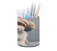 Shih Tzu Dog Pen Holder Multi-Functional Round Pencil Holder Cute Office Decoration Pen Cups Simple Design PU Leather Paintbrush Cups for Home Office Desk