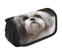 Shih Tzu Dog Pencil Case Organizer - Large Capacity 3 Compartment Pencil Pouch for Adults, Portable Makeup Bag & Aesthetic Stationery Bag with Zipper (8.7x4.3") Unisex Gift