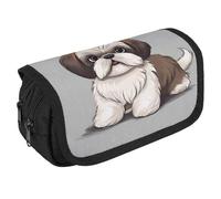 Shih Tzu Dog Pencil Case Organizer - Large Capacity 3 Compartment Pencil Pouch for Adults, Portable Makeup Bag & Aesthetic Stationery Bag with Zipper (8.7x4.3") Unisex Gift
