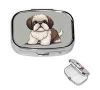 Shih Tzu Dog Pill Box 2 Compartment Medicine Pill Organizer Square Pill Case for Purse & Pocket Travel Pillbox Portable Metal Medicine Vitamin Fish Oil Organizer Unique Gift