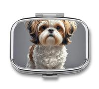 Shih Tzu Dog Pill Box 2 Compartment Portable Pill Case Daily Square Pill Organizer for Pocket Purse Daily Medicine Container to Hold Vitamins Fish Oil Travel Gifts