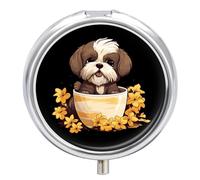 Shih Tzu Dog Pill Box 3 Compartment Small Portable Medicine Case Pill Organizer for Pocket Purse