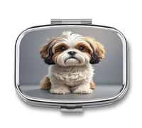 Shih Tzu Dog pilldispenser 2-Compartment Portable Travel Square PillCase Daily with Store Vitamins Pocket Medicine Organizer for Office Home Fish Oil