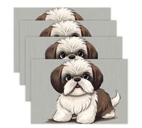 Shih Tzu Dog Place Mat for Kitchen, Non-Slip Placemats for Restaurant, Heat Resistant Table Mats 30x45cm*4 for Home, Washable Flax Place Mat for Hotel, Party, Wedding