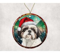 Shih Tzu Dog Remembrance Ornament Ceramic Memorial With Ribbon Crimbo Baubles