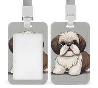 Shih Tzu Dog Retractable ID Badge Holder with Lanyard - Vertical Badge Reel,Keychain Clip,Name Tag Id Card Holder Protector for Nurse Officer Teacher Security Staff Women Men