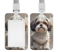 Shih Tzu Dog Retractable ID Badge Holder with Lanyard - Vertical Badge Reel,Keychain Clip,Name Tag Id Card Holder Protector for Nurse Officer Teacher Security Staff Women Men