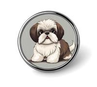 Shih Tzu Dog Round Badge Personalized Metal Lapel Pin Badges Fit Clothing Bags Hat Humorous Printed Brooch Badge Party Decorations Accessories for Men Women