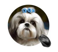 Shih Tzu Dog Round Mouse Pad, Non-Slip Rubber Base Waterproof Washable, Computer Mouse Mat for Office Gaming Studying, Premium-Textured Durable Portable Circle Mousepad for Desktop PC Notebook