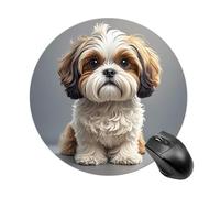 Shih Tzu Dog Round Mouse Pad, Non-Slip Rubber Base Waterproof Washable, Computer Mouse Mat for Office Gaming Studying, Premium-Textured Durable Portable Circle Mousepad for Desktop PC Notebook