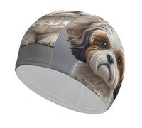 Shih Tzu Dog Swim Cap Unisex Adult Swimming Cap Non Slip Pool Hat Comfortable Durable Easy to Put On and Off Waterproof Swim Hat Keep Hair Dry