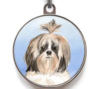 Shih Tzu Dog Tag - Add Text to Back - 4 Colour Options - Waterproof Lightweight Pet ID - Custom Name Tag with Watercolour Shih Tzu Design - Ideal for Small Dogs & Puppies
