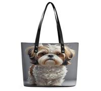 Shih Tzu Dog Tote Bag Large Soft Leather Purse with Zipper Lightweight Ladies Shoulder Handbag