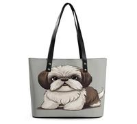 Shih Tzu Dog Tote Bag Large Soft Leather Purse with Zipper Lightweight Ladies Shoulder Handbag
