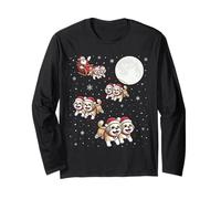 Shih Tzu Dog Xmas Pajama Matching Santa Claus Riding Long Sleeve T-Shirt