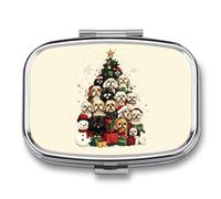 Shih Tzu Dogs Christmas Portable Pill Organizer with 2 Compartments Square Medicine Box Compact Travel Pharmacy Case