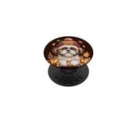 Shih Tzu Fall Pumpkin Autumns Leaves and Shihtzu Dog PopSockets Adhesive PopGrip