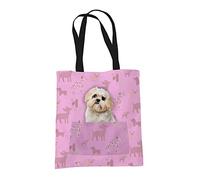 Shih Tzu Gifts for Dog Lovers Owners - Reusable Shopper Shoulder Tote Bags - Cloth Fabric Gift Bag with Dogs on - PINK