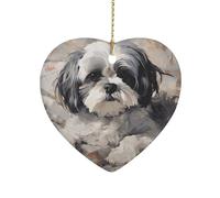 Shih Tzu Heart Ornament Precious Heart-Shaped Pendant Idea Ceramic Ornaments with Gold String Personalized Heart Shaped Decoration for Outdoor Party Love