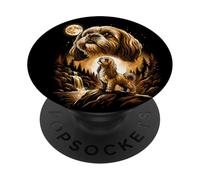 Shih Tzu Howling At The Full Bright Moon | FunnyHowler Retro PopSockets Adhesive PopGrip