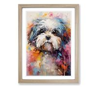 Shih Tzu Impressionism Framed Print | A2 Oak Framed Wall Art | Ready to Hang | Impressionist Nature Picture | Living Room Bedroom Lounge Office