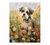 Shih Tzu In Wildflower Field Claude Monet Style Dog Oil Painting Extra Large XL Unframed Wall Art Poster Print Artery8 Multi W24 inch x H32 inch
