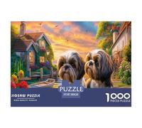 Shih Tzu Jigsaw for Adults Educational: Two Dogs at Warm Sunset 1000 Piece Games for Home Decor 38x26cm/1000pcs