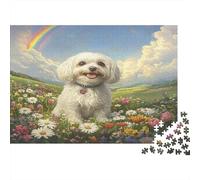 Shih Tzu Jigsaw Puzzles Puzzles for Adults Kids. 1000 Piece Rainbow Flower Sea Great Gifts Challenge Toy Educational Games Home Decoration for Educational Games Gifts 1000pcs (75x50cm)