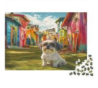 Shih Tzu Jigsaw Puzzles Puzzles for Adults Kids. 1000 Pieces Colorful Houses Challenge Toy Educational Game Home Decoration for Adults& Kids Age 14 Years Up 1000pcs (75x50cm)