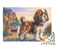 Shih Tzu Jigsaw Puzzles Running Dog in A Village Puzzle Fun And Challenging Family Game for Wall Decoration 38x26cm/1000pcs
