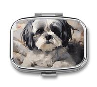 Shih Tzu Pill Box 2 Compartment - Small Metal Medicine Organizer Portable Pill Case for Purse Pocket Travel Vitamin Organizer for Men Women, BPA-Free